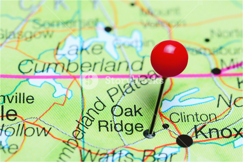 oak ridge pinned on a map of tennessee usa royalty free stock image