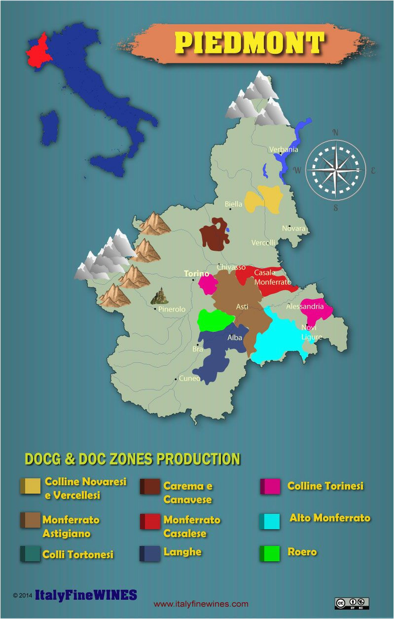 piedmont wine region with details of doc and docg appellations