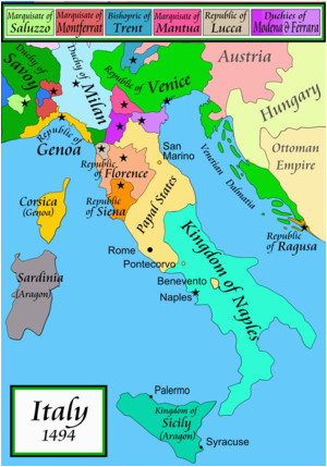 Map Of Renaissance Italy 1494 Italian War Of 1494 1498 Wikipedia