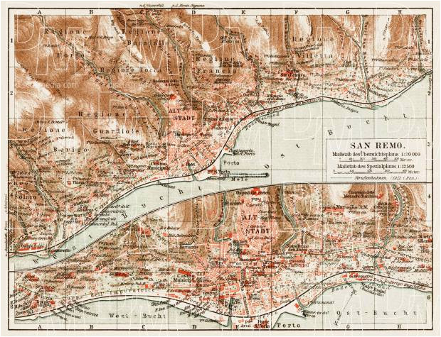 old map of sanremo in 1913 buy vintage map replica poster print or