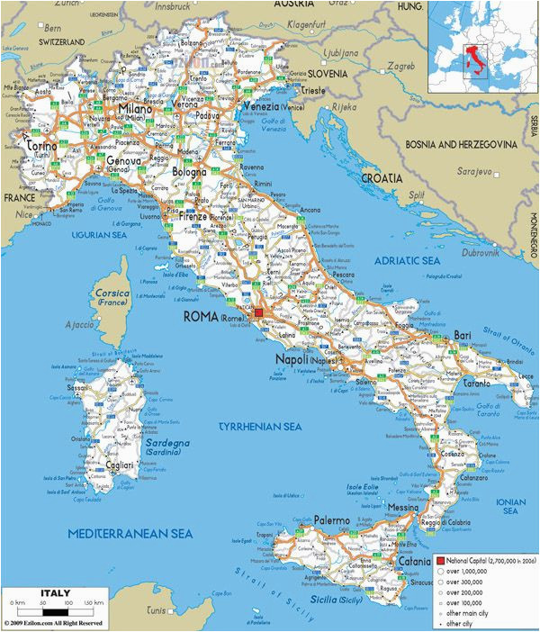 large detailed road map of italy with all cities and airports