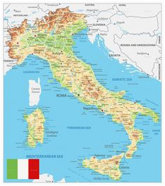 simple italy physical map mountains volcanoes rivers islands