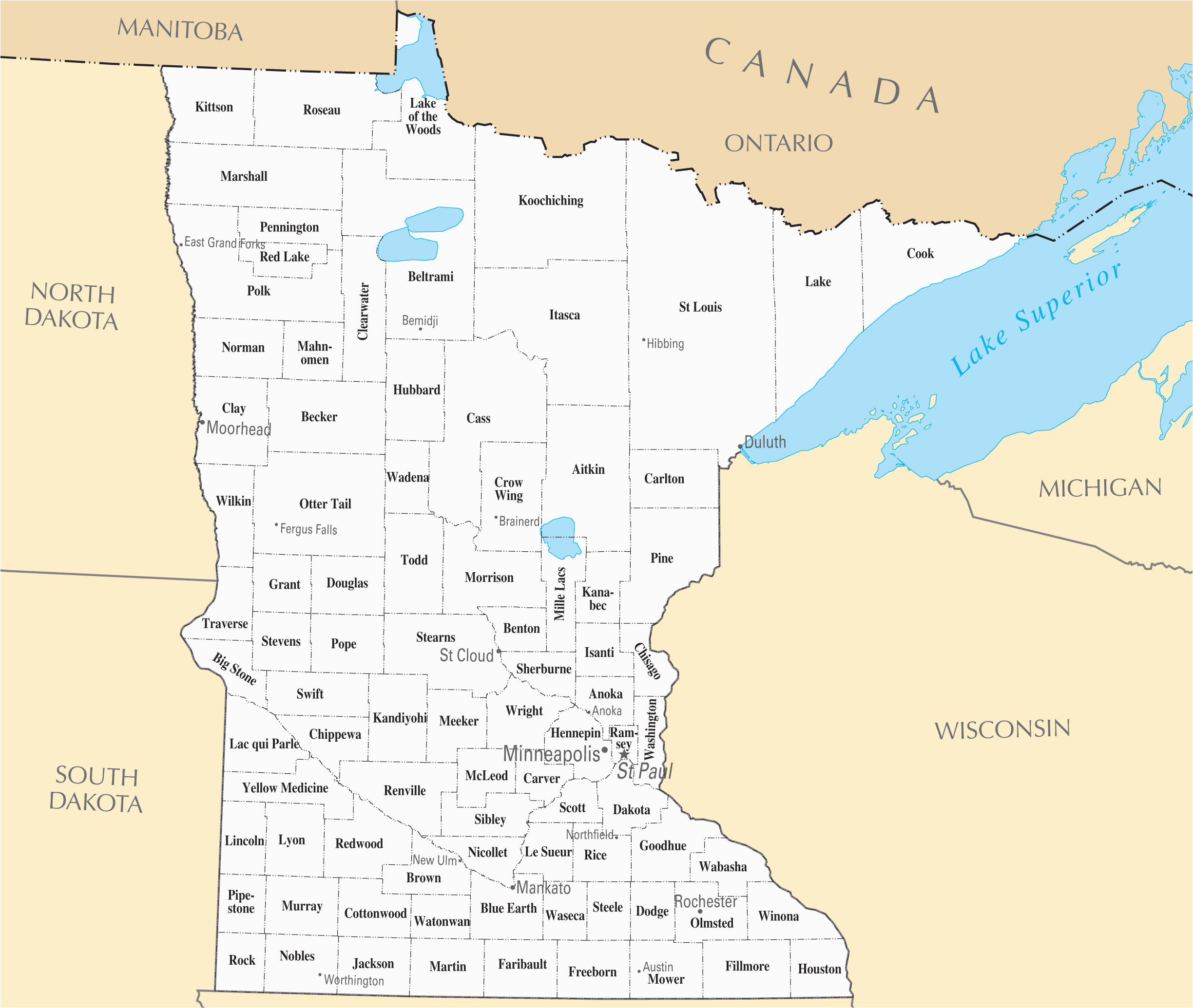Printable Minnesota Map With Cities Map Of World