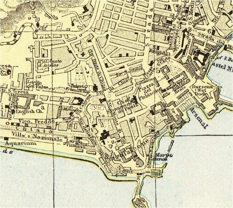 1895 antique naples italy city map reproduction print map of etsy