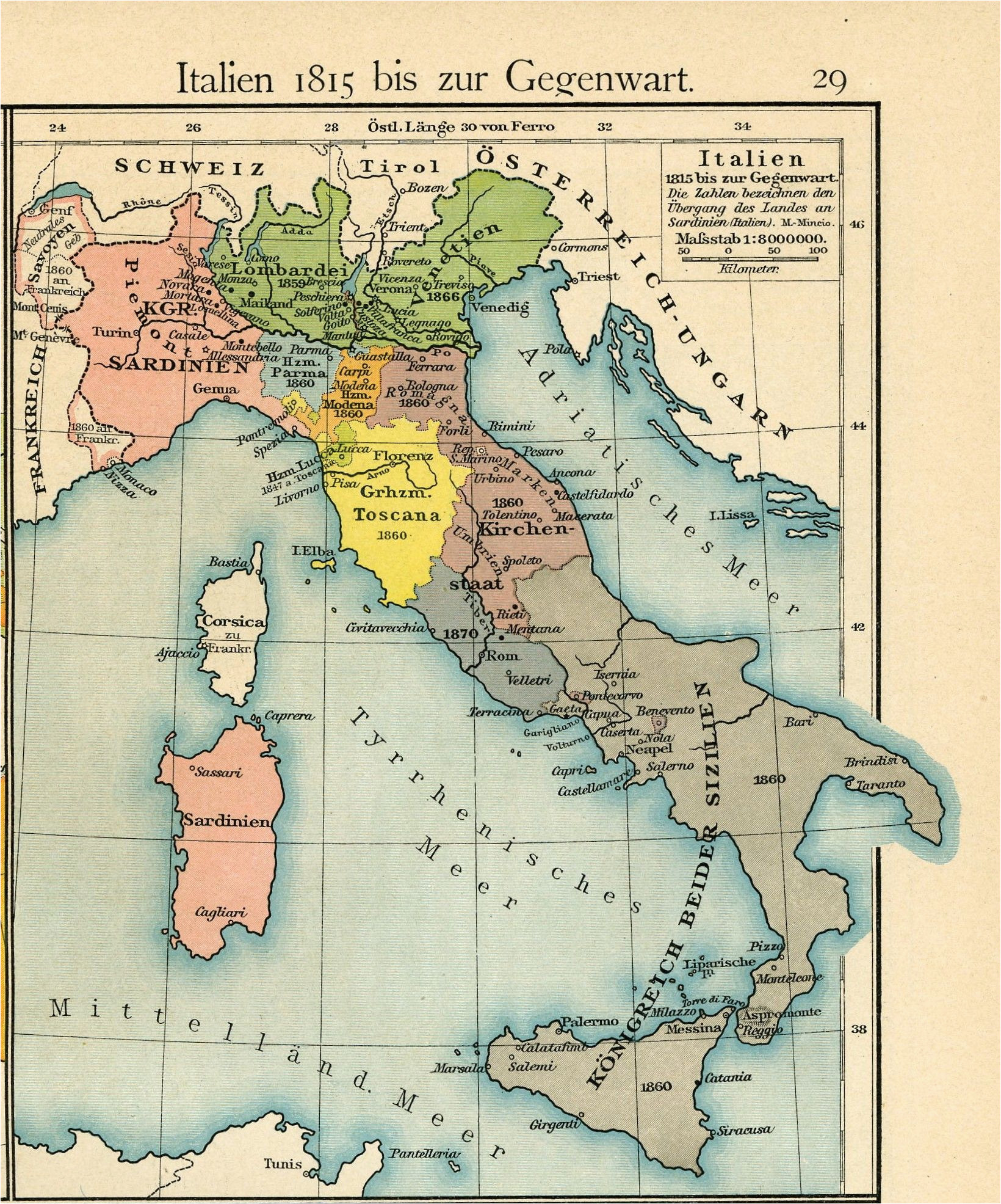 Old Maps Of Italy Italy From 1815 to the Present Day 1905 by Friedrich Wilhelm