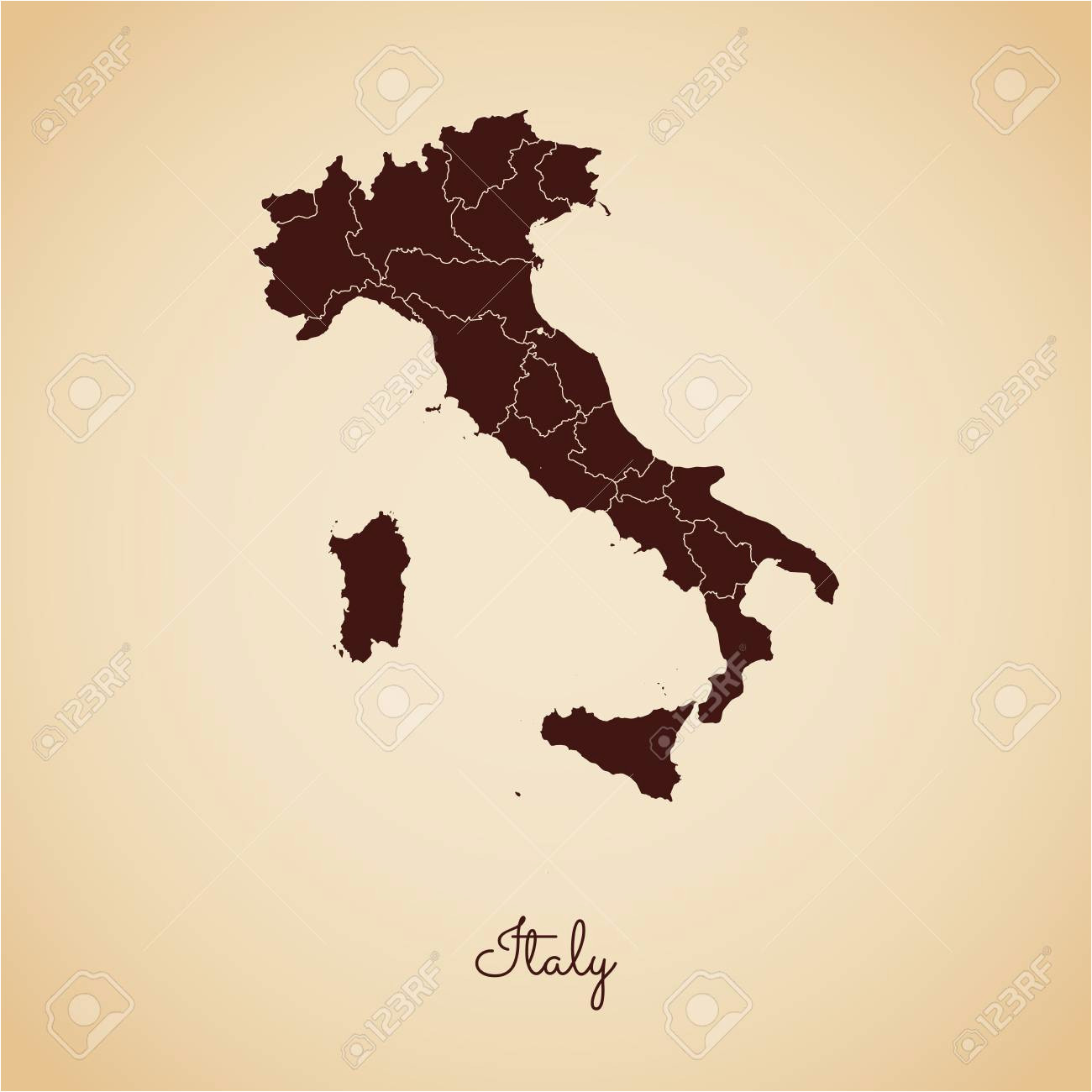 italy region map retro style brown outline on old paper background