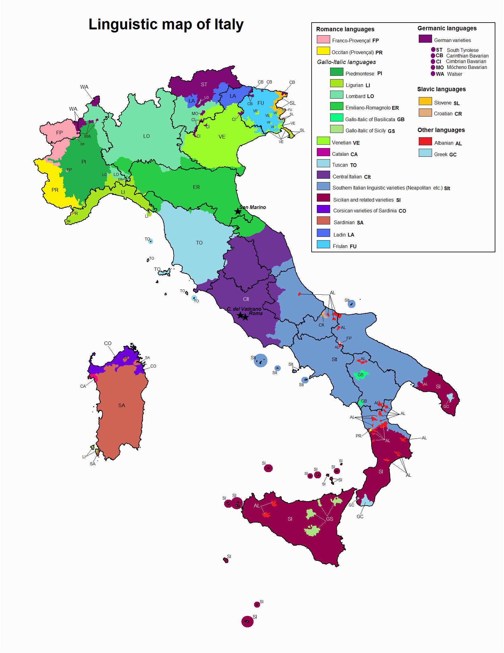 Picture Of Italy On A Map Linguistic Map Of Italy Maps Italy Map Map Of Italy Regions