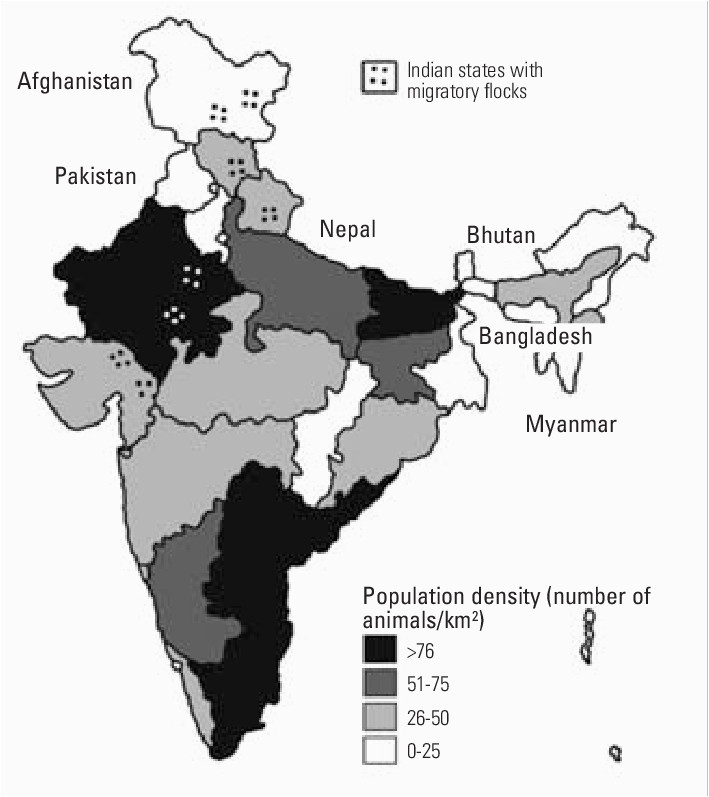 map showing the population density of small ruminants in various