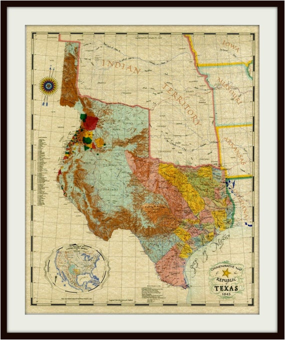 texas vintage map republic of texas commemorative map poster etsy
