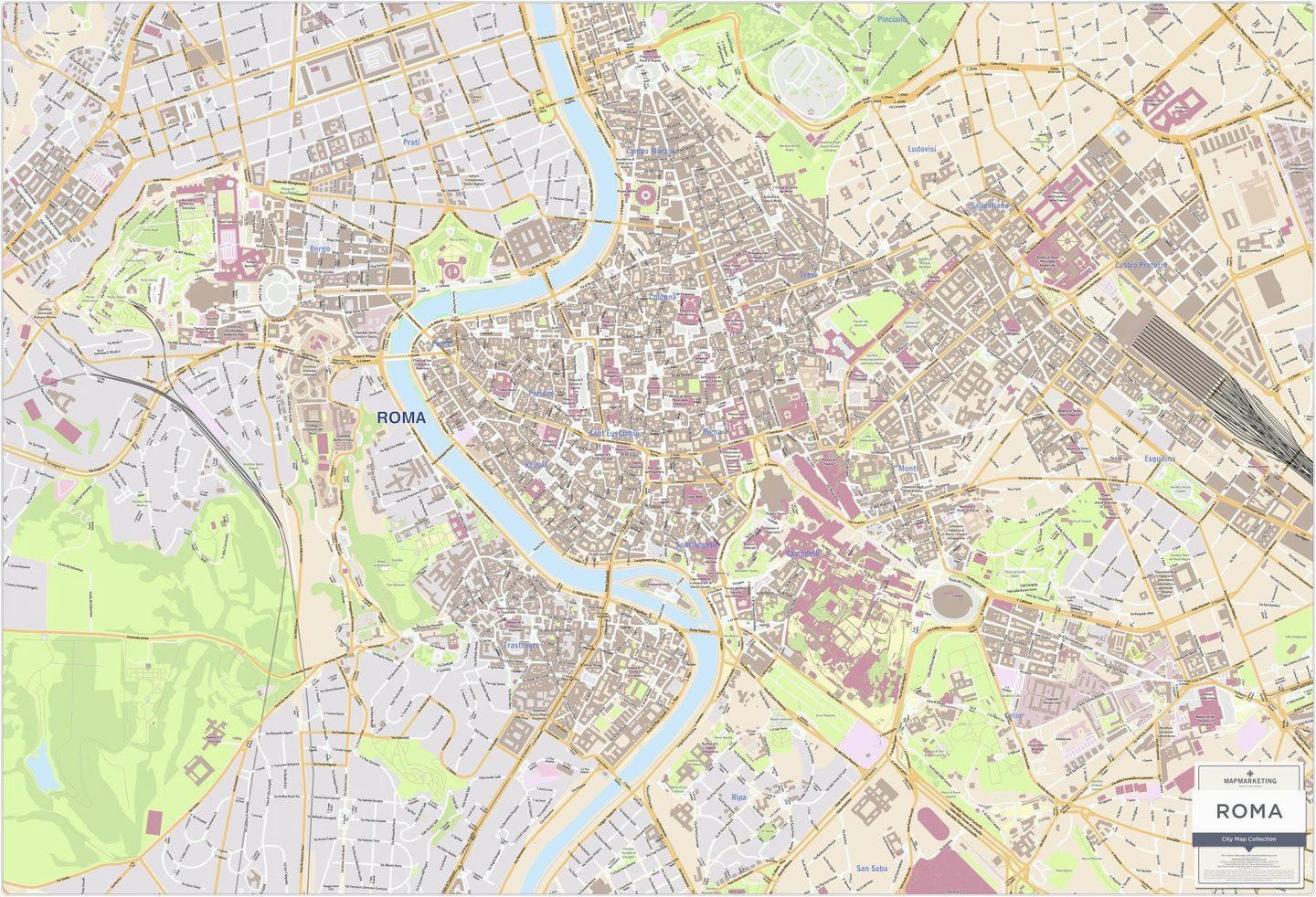 roma city map laminated wall map of rome italy