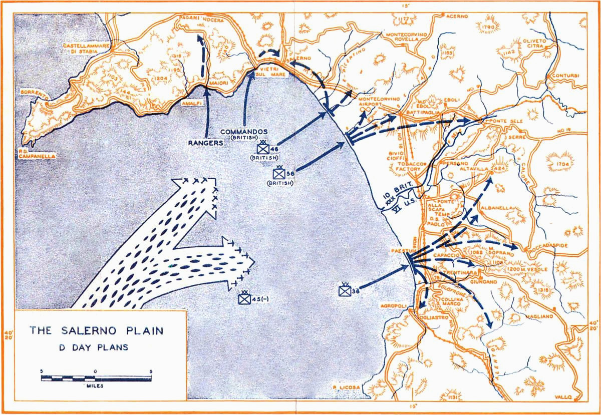 map map depicting operation avalanche against mainland italy 9 sep