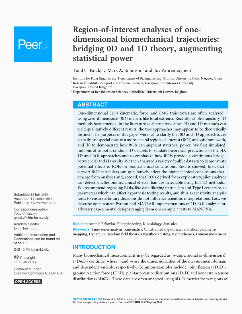 pdf region of interest analyses of onedimensional biomechanical