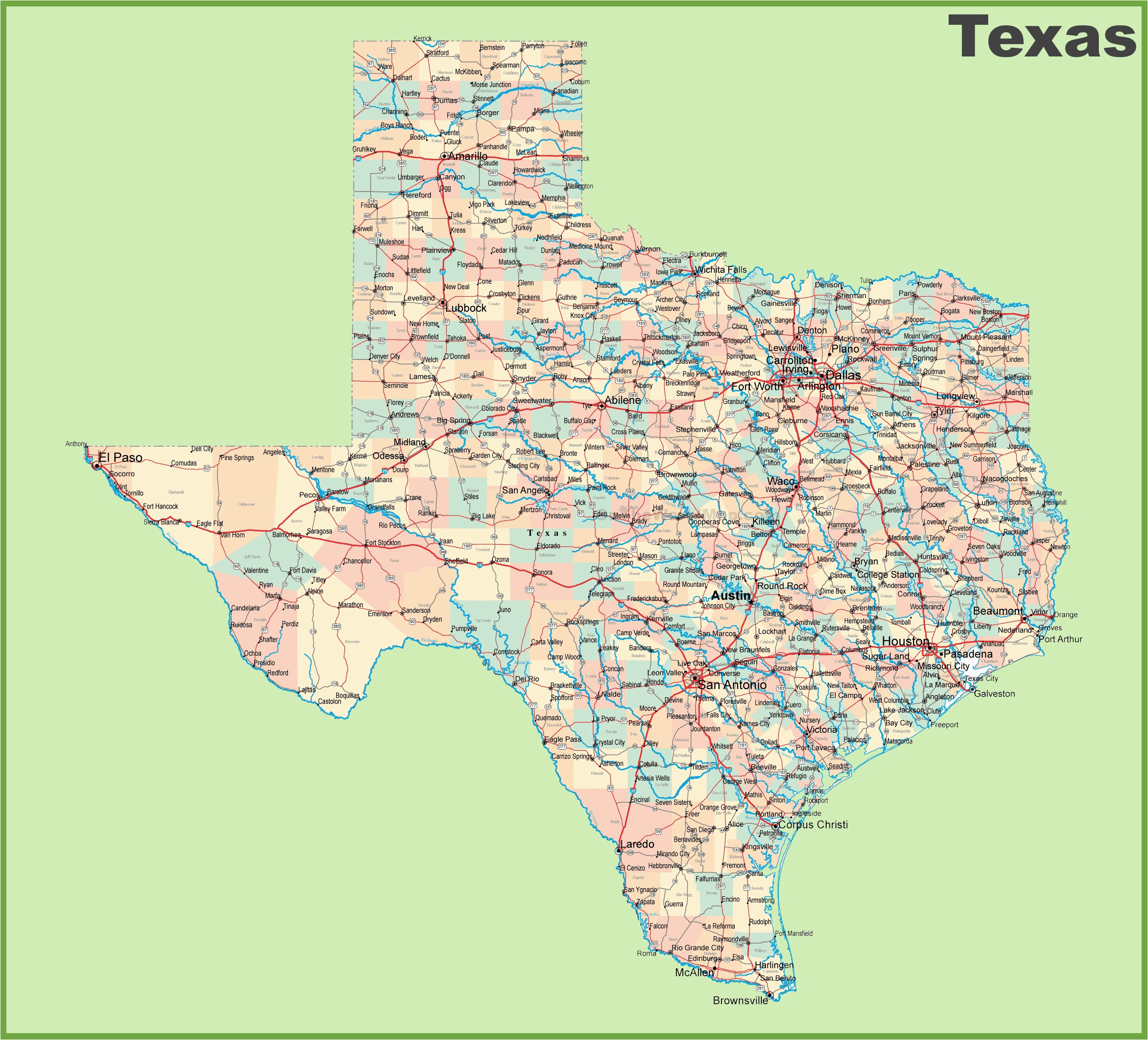 road map of texas with cities