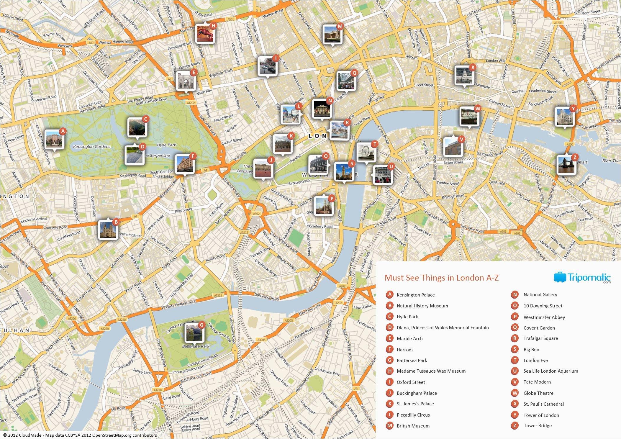 map of london with must see sights and attractions free printable
