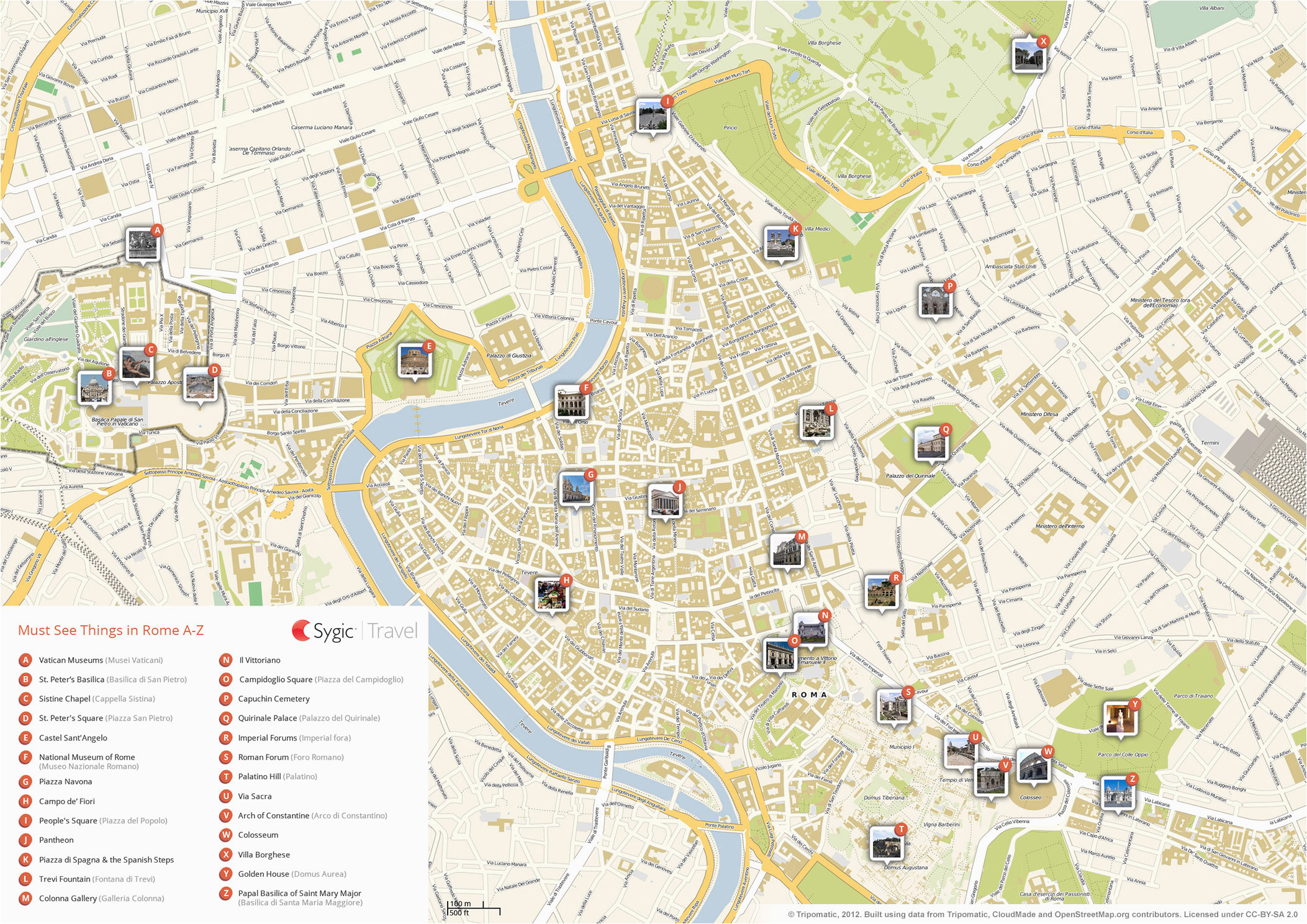 rome printable tourist map sygic travel