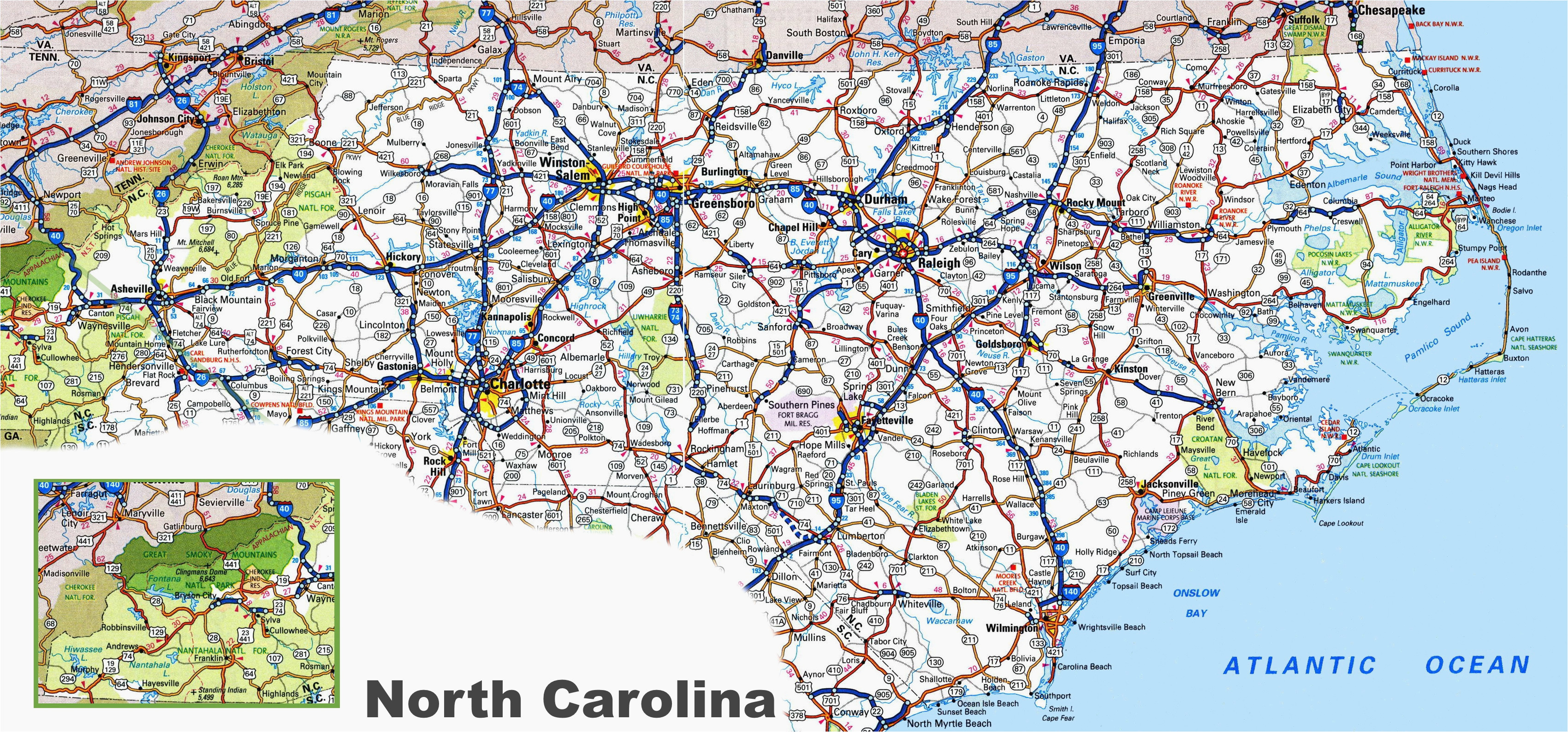 map of north carolina and tennessee north carolina road map
