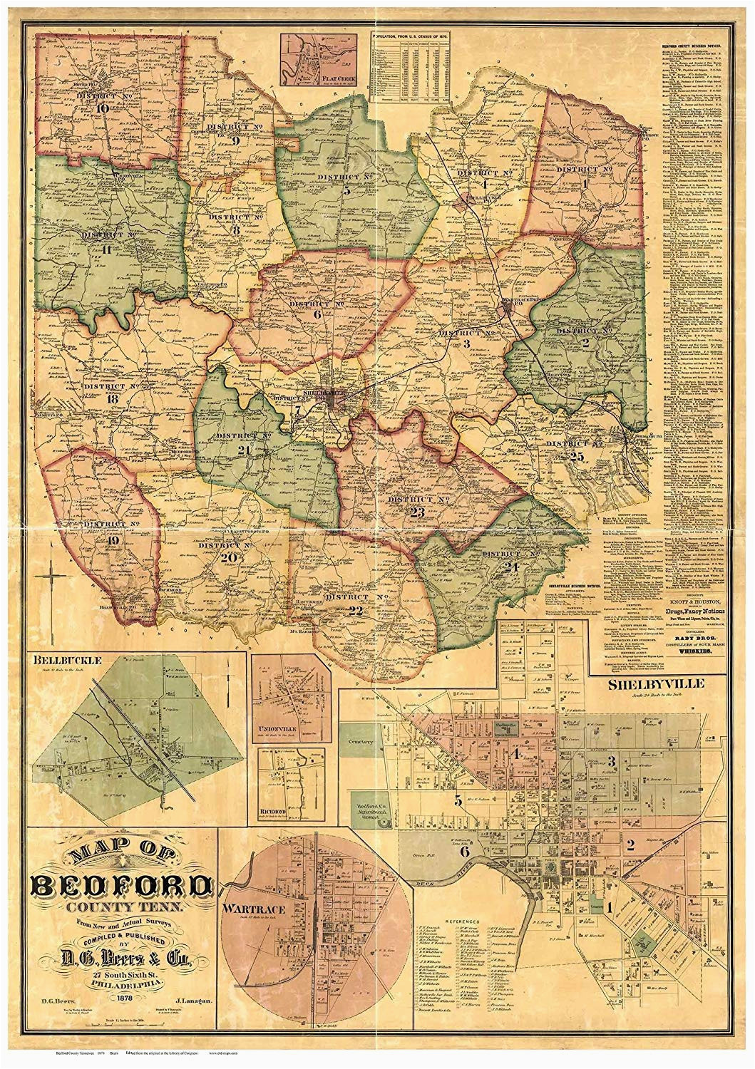 amazon com bedford county tennessee 1878 wall map reprint with