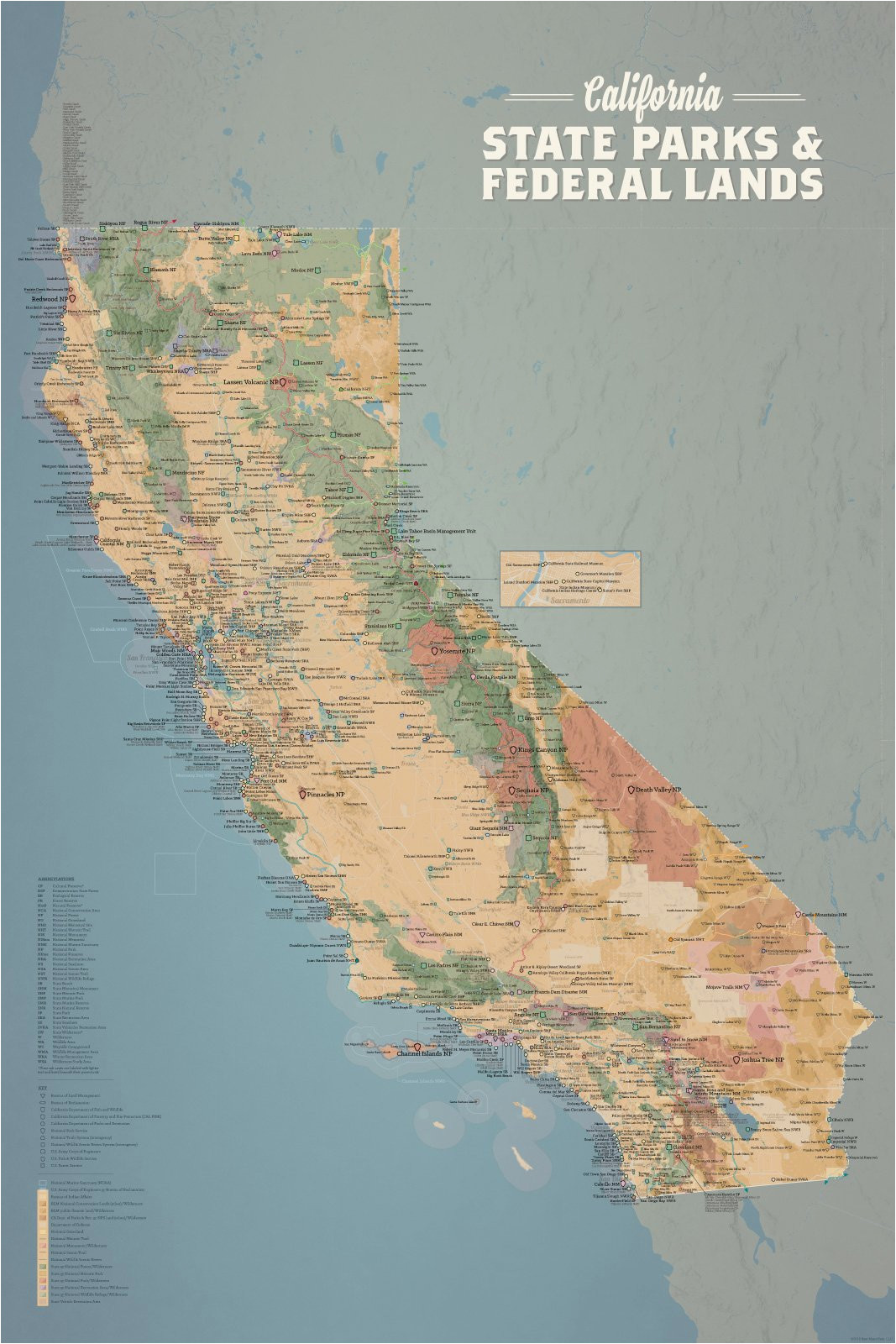 california state parks federal lands map 24x36 poster best maps ever