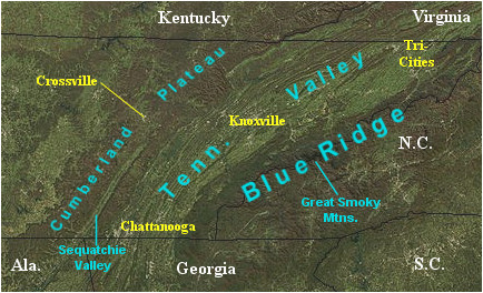 landform map of tennessee major landforms of east tennessee