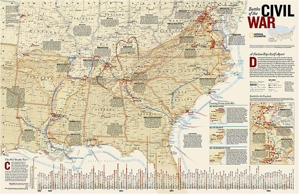 battles of the civil war wall map 35 75 x 23 25 inches