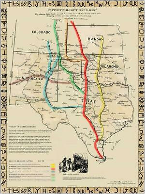 cattle trails of the old west map reproduction lonesome dove cattle