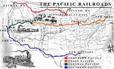 this shows the transcontinental railroad map to show to students