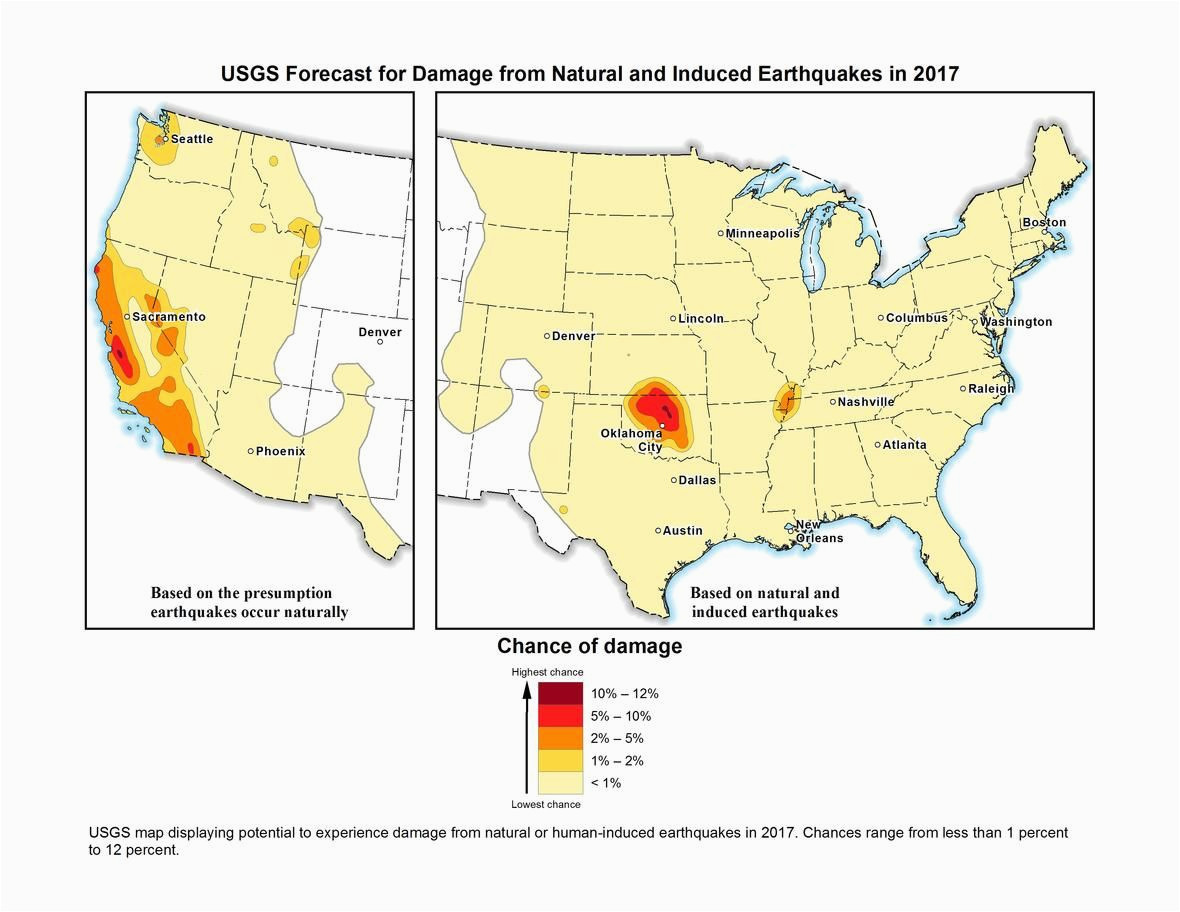 usgs forecast for damage from natural and induced earthquakes in