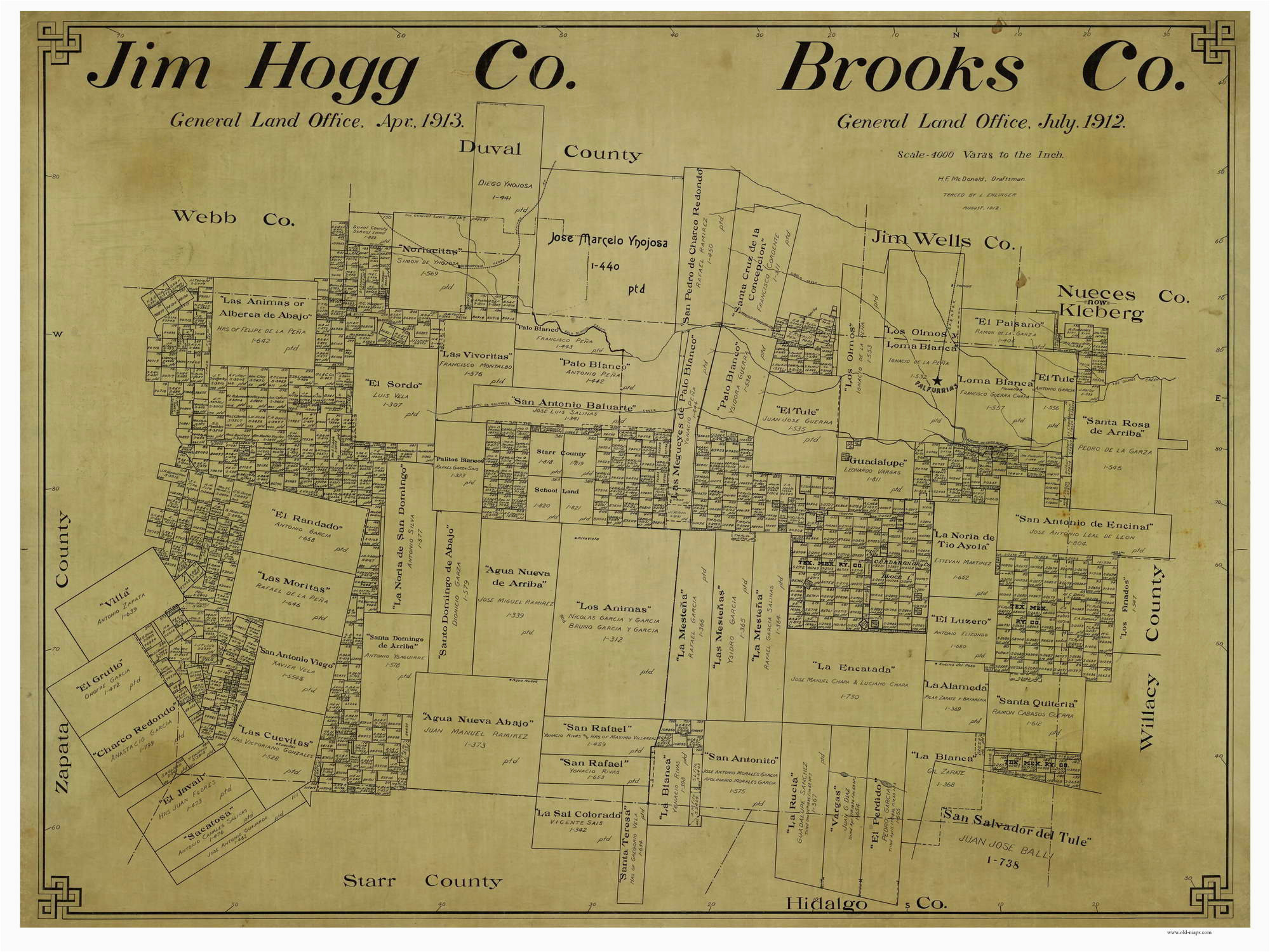 jim hogg brooks counties texas 1912 1913 old wall map etsy