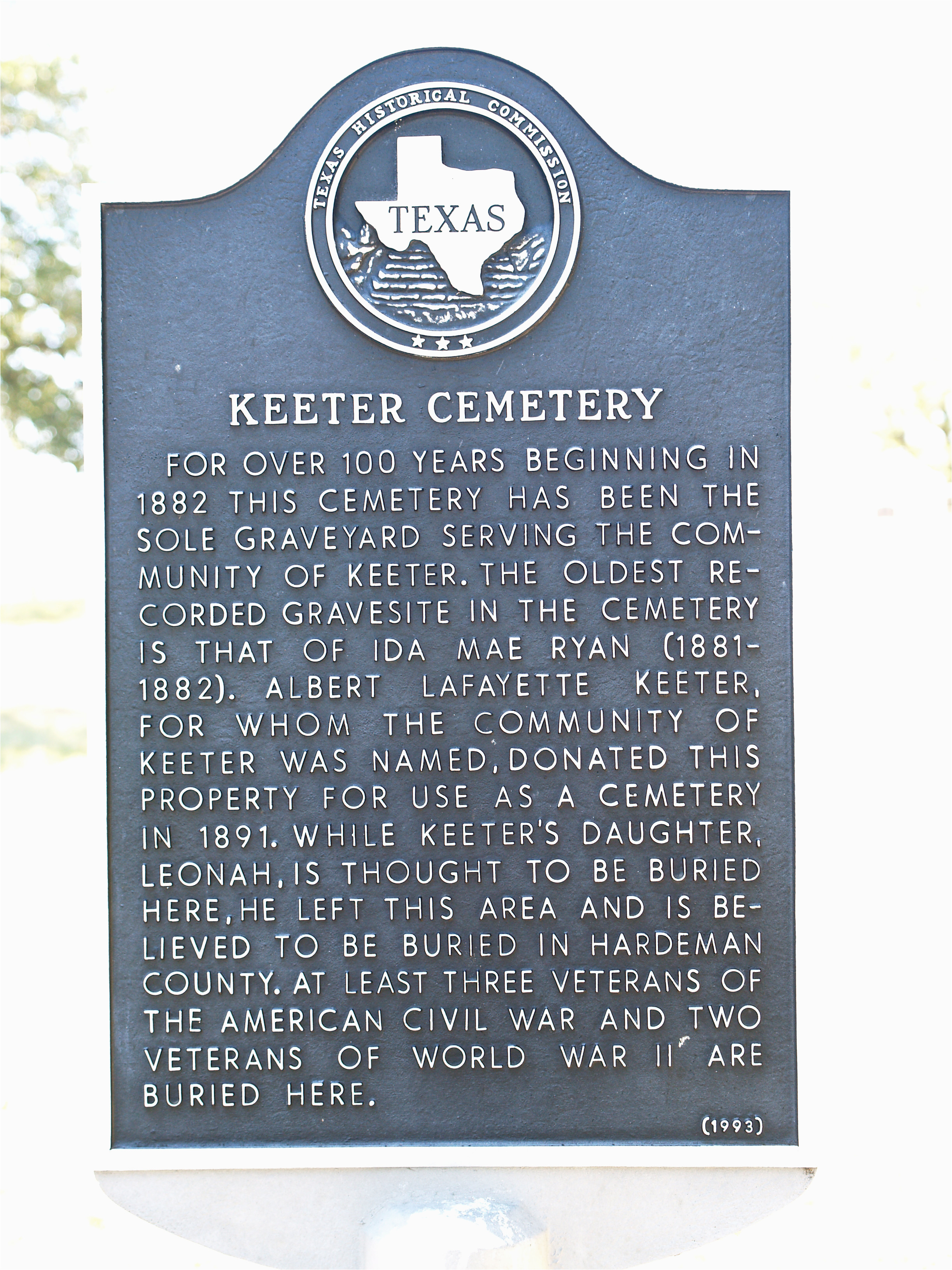 texas historical marker for keeter cemetary