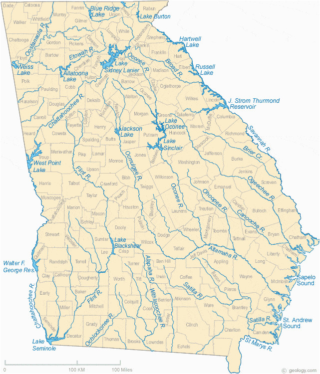 map of georgia lakes streams and rivers