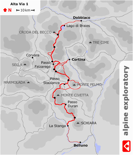 map showing the route of alpine exploratory s alta via 1 walking
