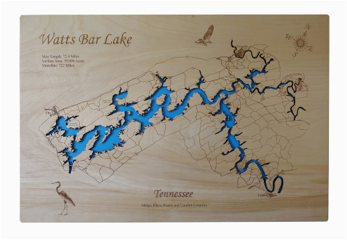 watts bar lake tennessee wood laser cut map phds on artfire