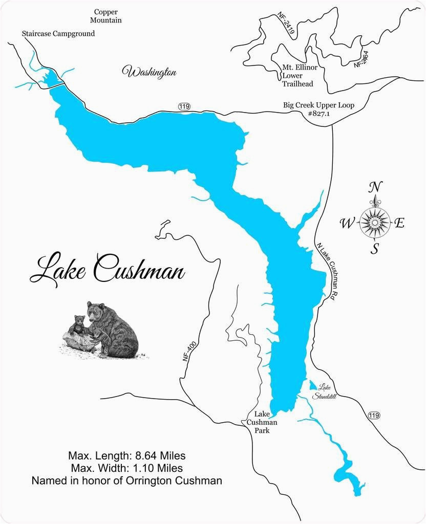 lake cushman and lake standstill washington wood laser cut map
