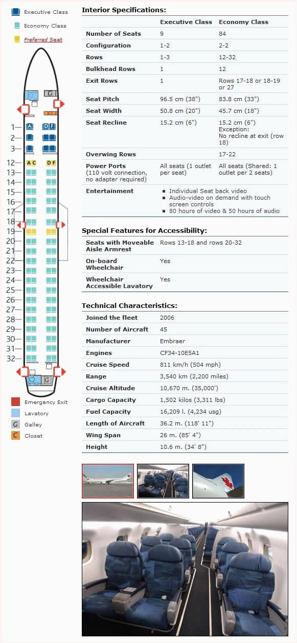 Embraer Emb E90 Jet Seating Chart Air Canada