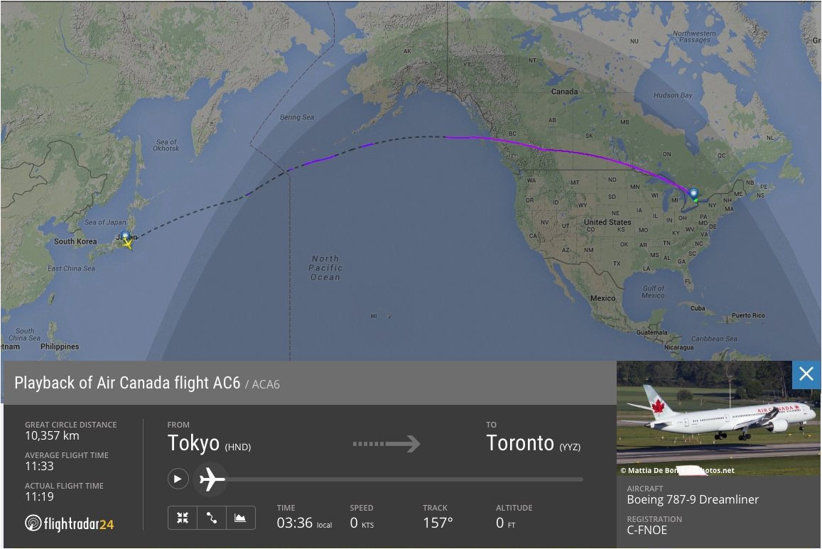 review of air canada flight from tokyo to toronto in business