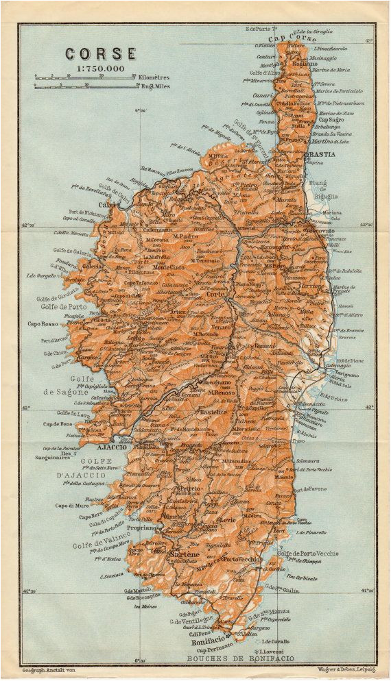 1914 corsica antique map corse corsega france mediterranean sea