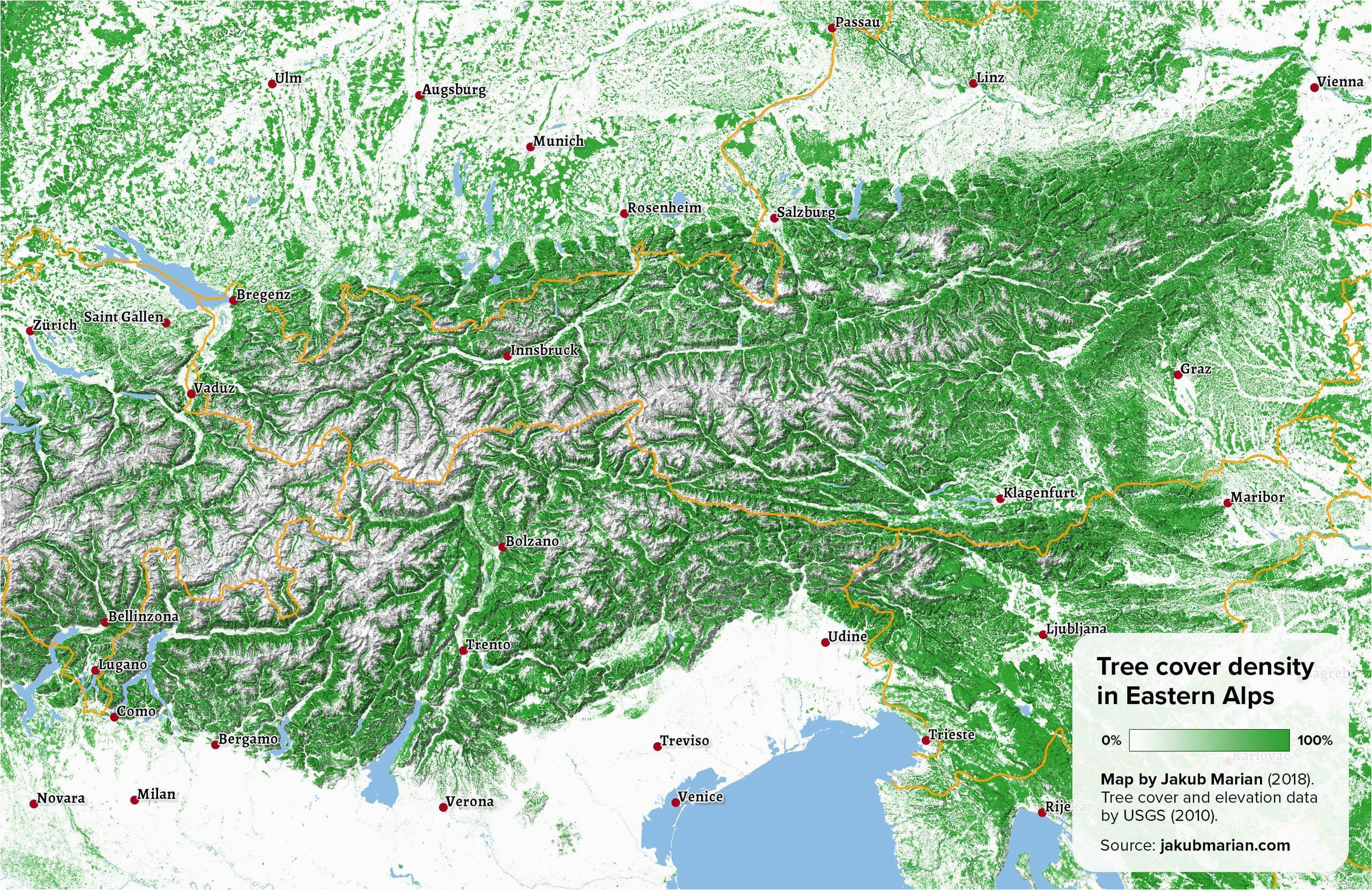 tree cover density of the eastern alps sublime maps