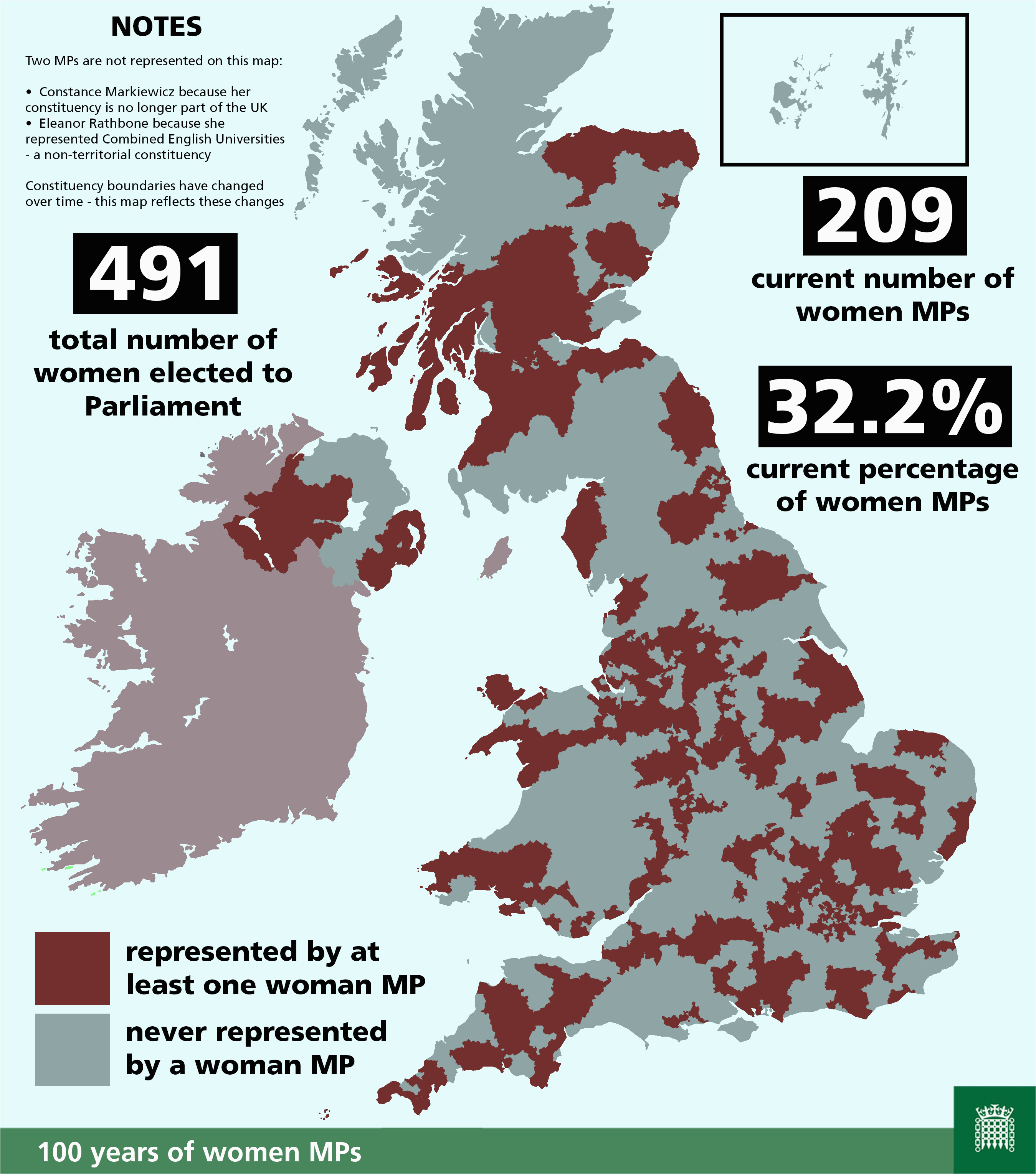 which areas of the uk have ever been represented by a woman member