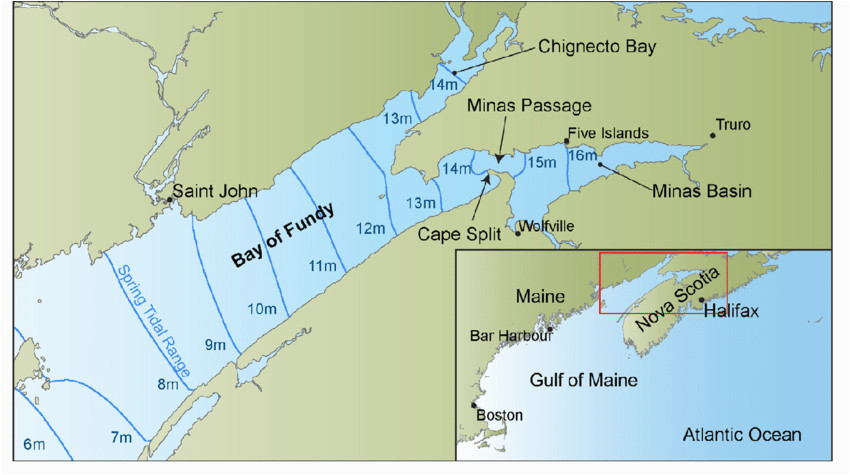map of the gulf of maine and bay of fundy showing spring