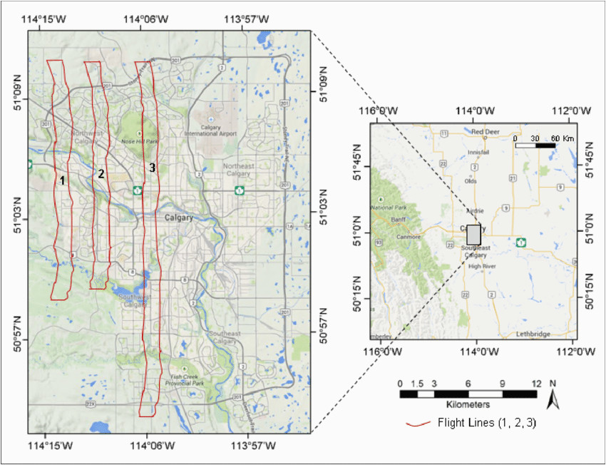 a map of the city of calgary showing the location of the three