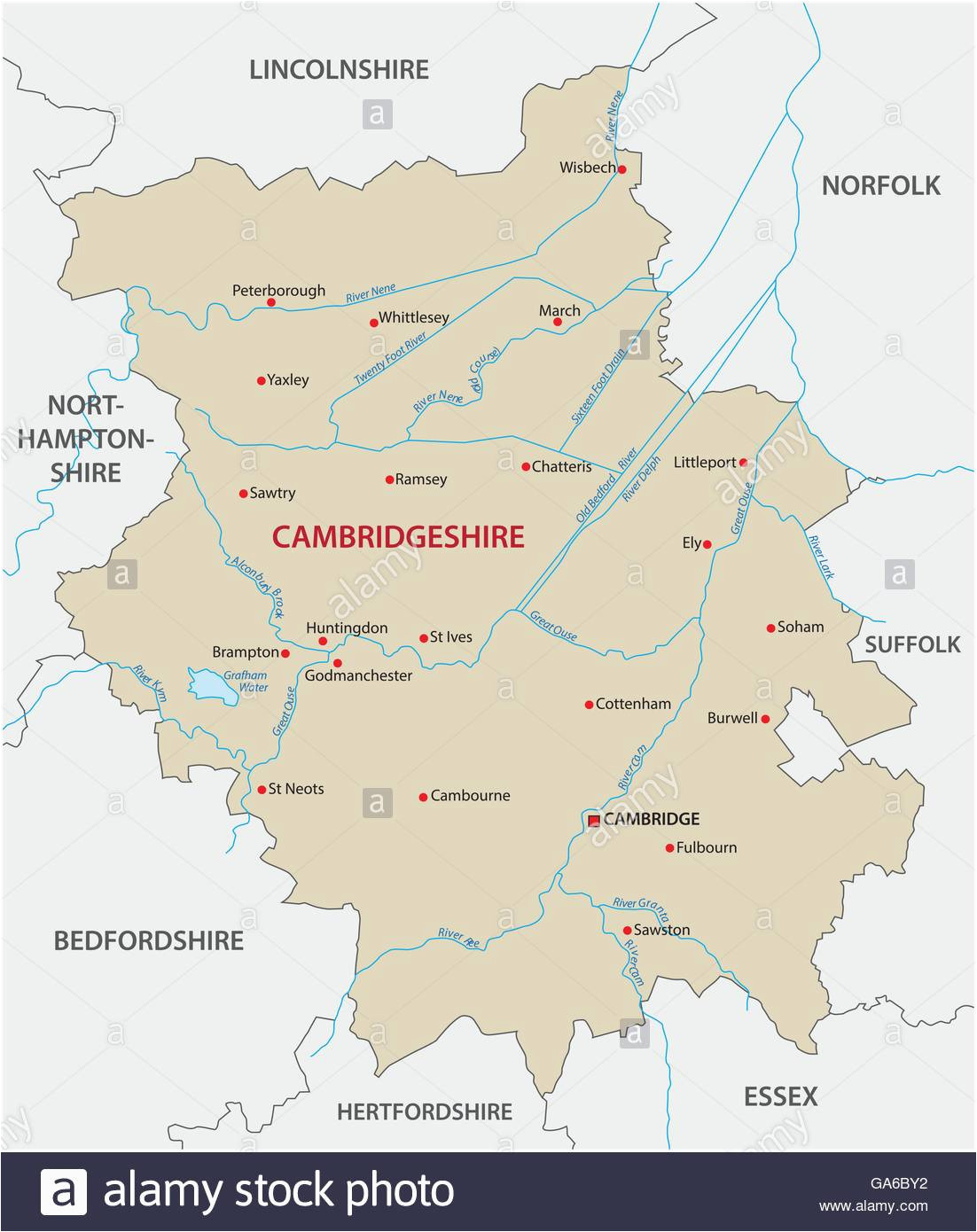 vector map county cambridgeshire stock photos vector map county