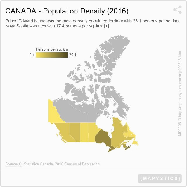 canada population density 2016 mapystics maps