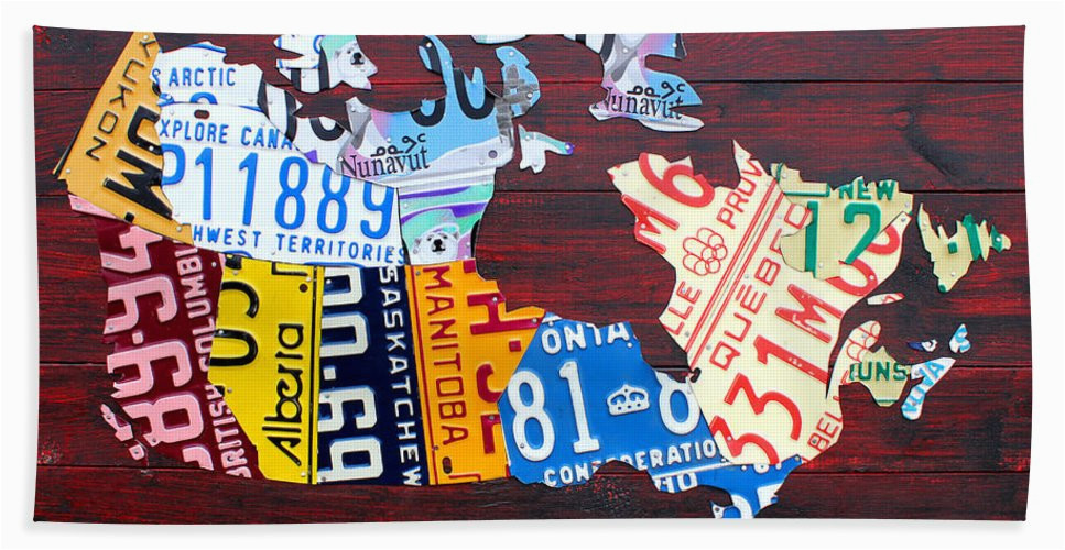 license plate map of canada bath towel