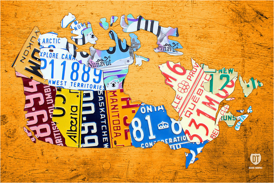 license plate map of canada on bold orange by design turnpike