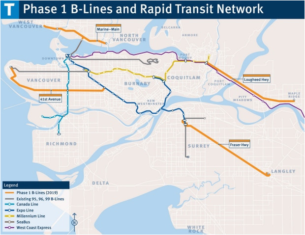 Canada Line Map Vancouver Translink To Add 4 New B Line Bus Routes By End Of 2019 Of Canada Line Map Vancouver 
