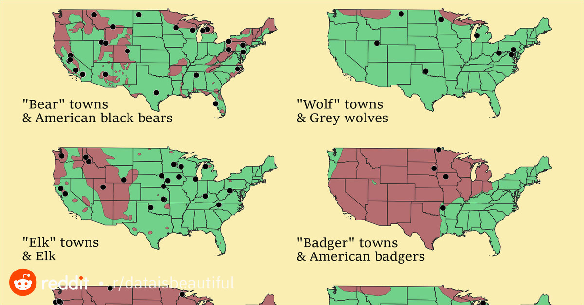 us towns with animals in their names compared to the