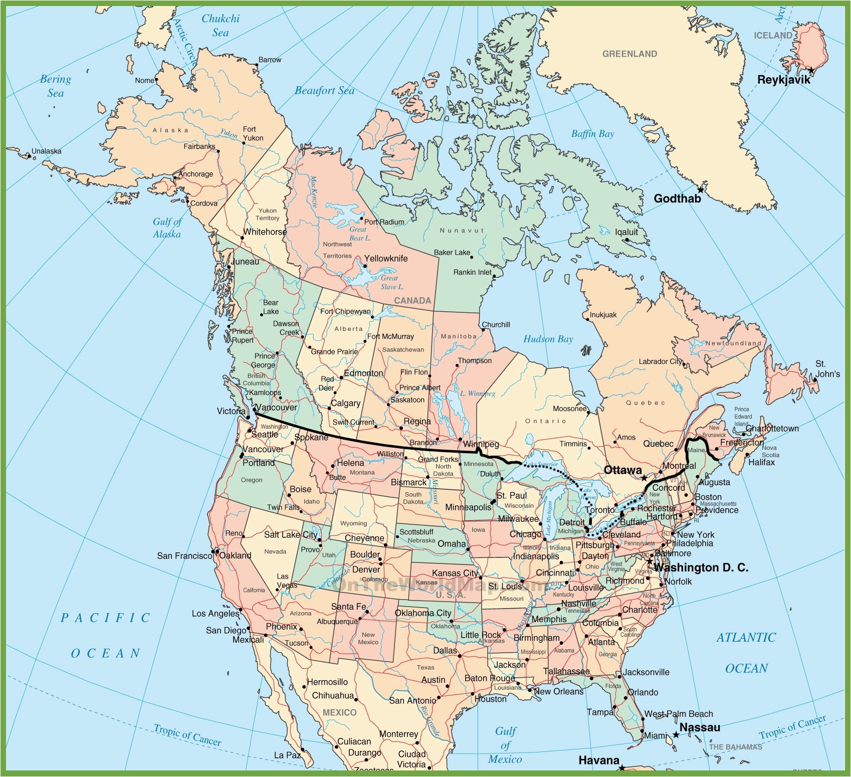 usa and canada map