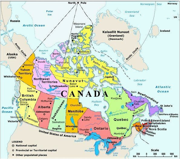 map of canada with capital cities and bodies of water thats