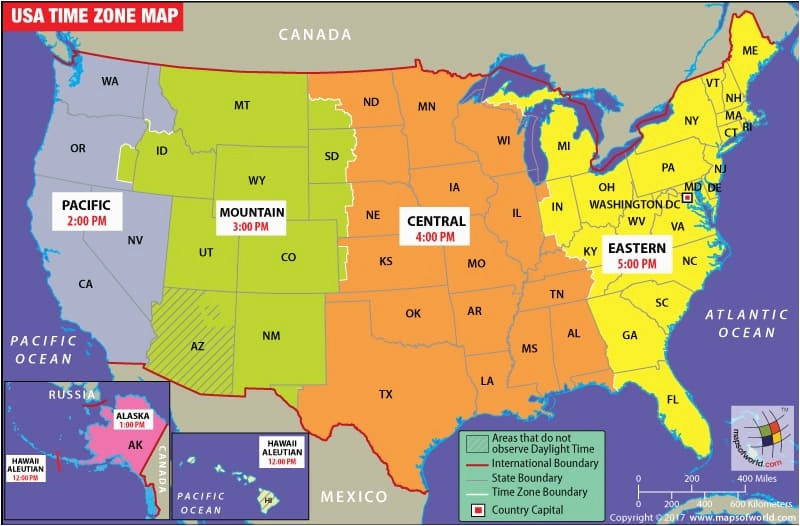 states map of usa with capitals usa time zone map current