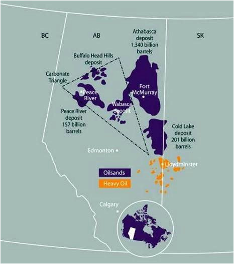 location of canadian oil sands and viscous heavy oil